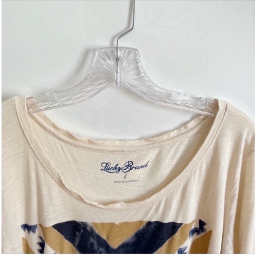 Lucky Brand t-shirt cream blue southwestern geometric long sleeves cotton - Picture 4 of 7